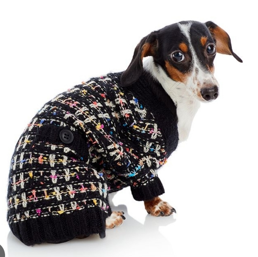 Bloomingdales Aqua Black Tweedulti color dog sweater S & M NWT